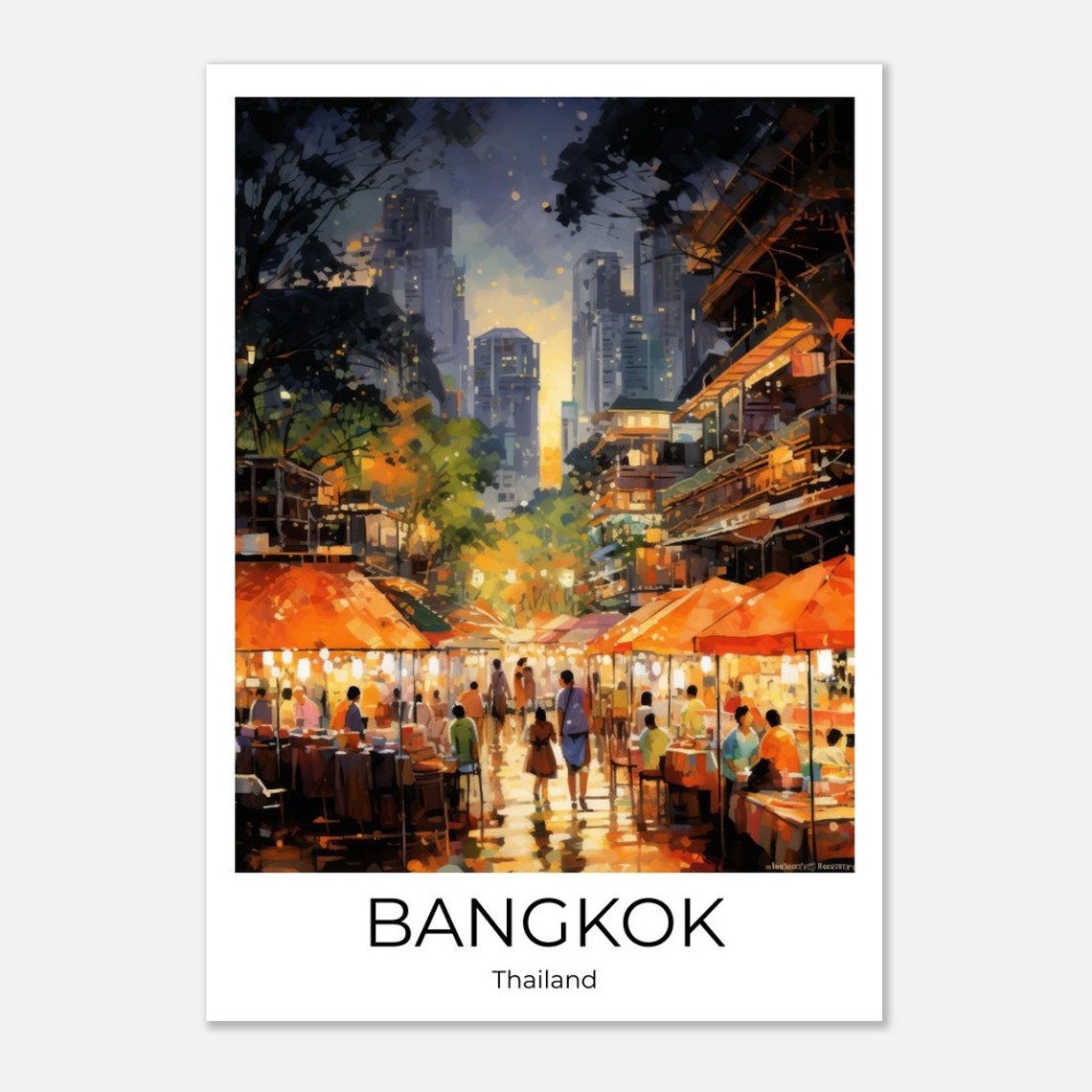 Bangkok Nightmarket Watercolor Travel Poster Of Bangkok Wall Art Bangkok Travel Thailand Bangkok Wall Decoration - Image 2