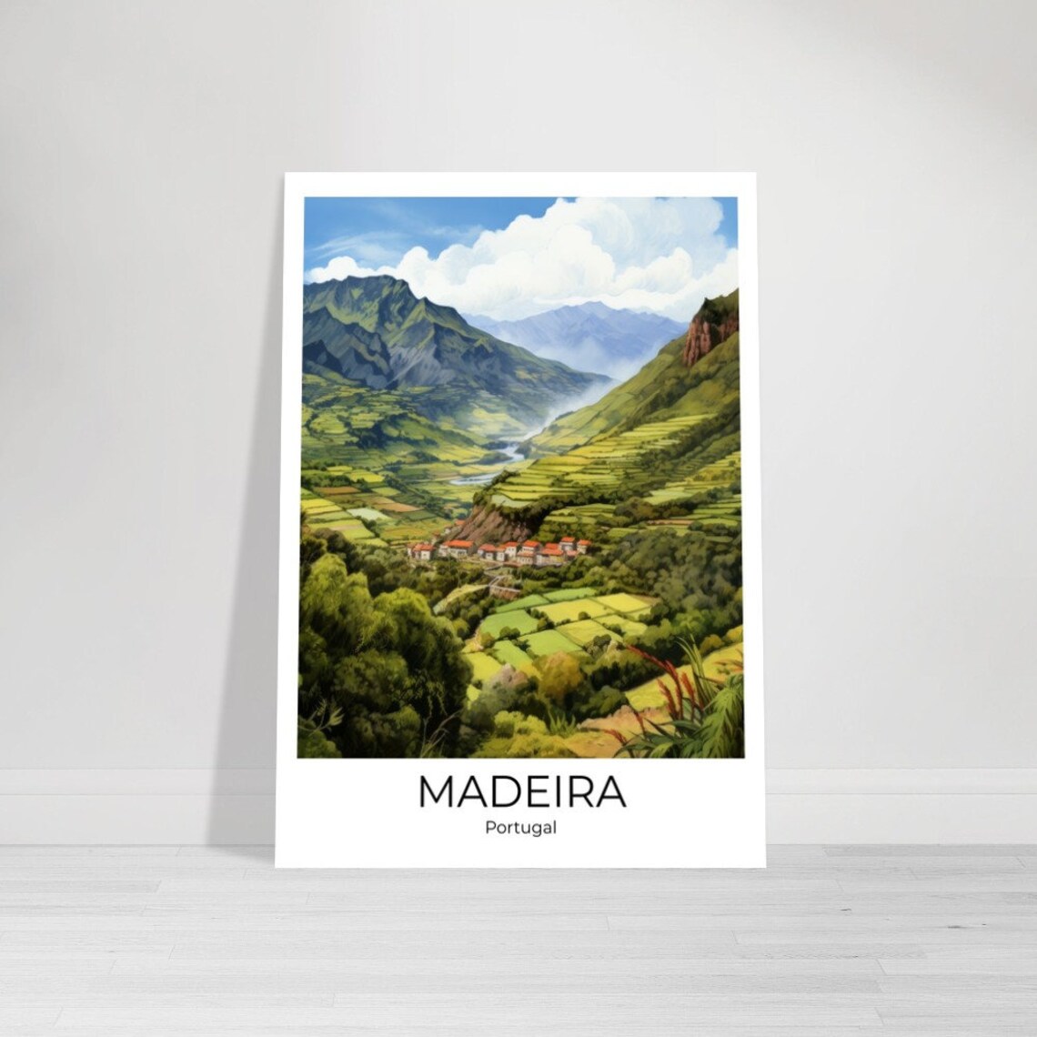 Madeira Portugal Green Valley Terraces With Distant Peaks Poster