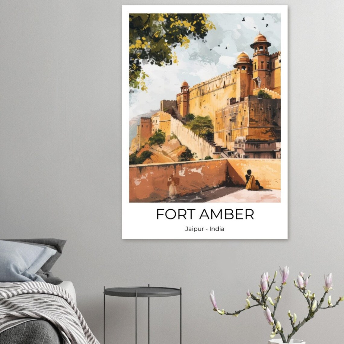 Fort Amber Jaipur India Historic Palace Fortress Watercolor Poster - Image 3