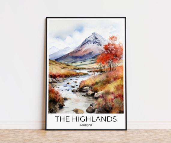 Scottish Highlands Watercolor Travel Poster Wall Art Travel Print Home Decor Poster Gift Illustration Travel Print