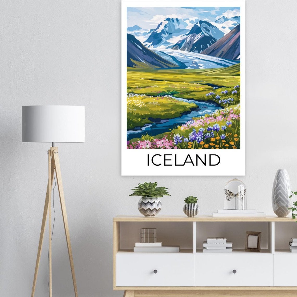 Iceland Summer Glacier Valley Wildflower Stream Landscape Poster - Image 4