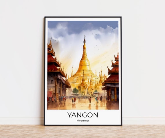 Swedagon Pagoda Yangon Watercolor Travel Poster Myanmar Wall Art Travel Print Home Decor Yangon Poster Gift Illustration Travel Print