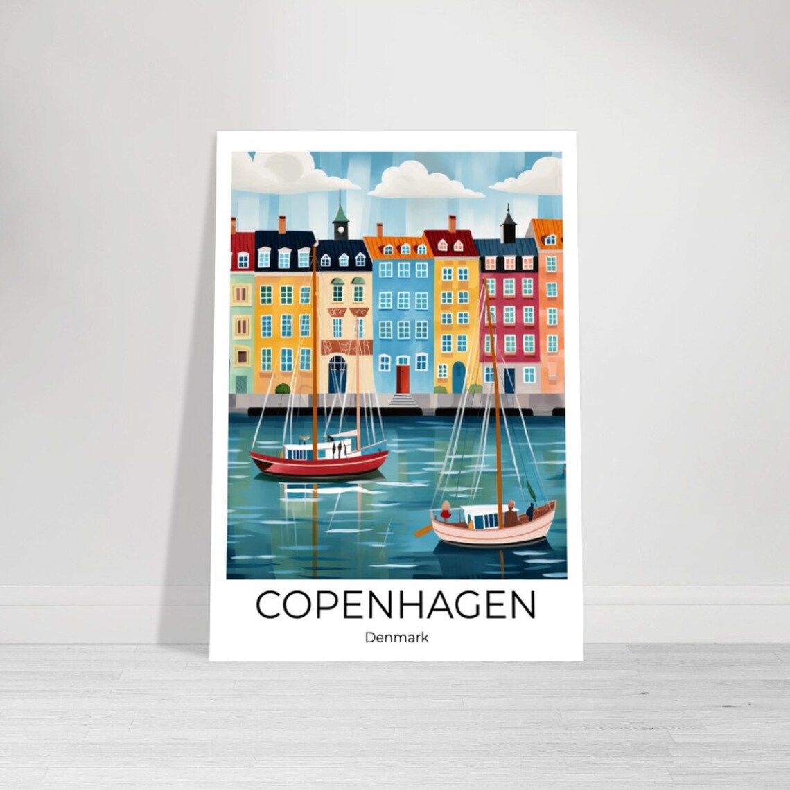 Copenhagen Denmark Colorful Nyhavn Harbor Sailboats Travel Poster