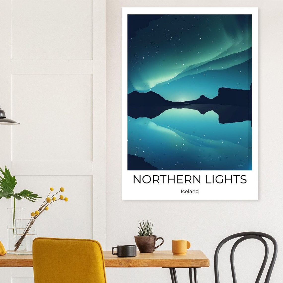 Northern Lights Iceland Green Aurora Fjord Reflection Night Poster - Image 3