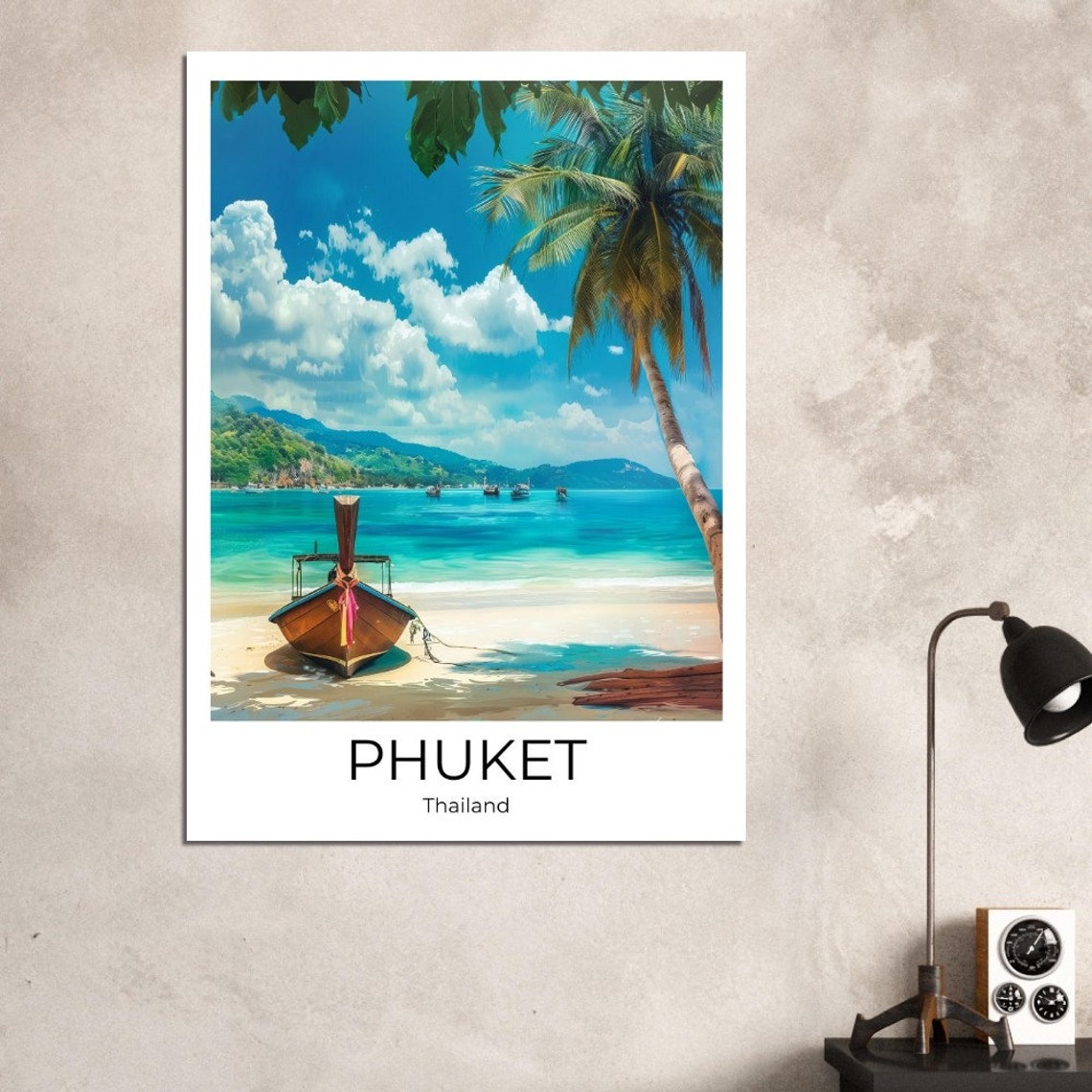 Phuket Thailand Longtail Boat Beach Palm Tropical Sea Poster - Image 3