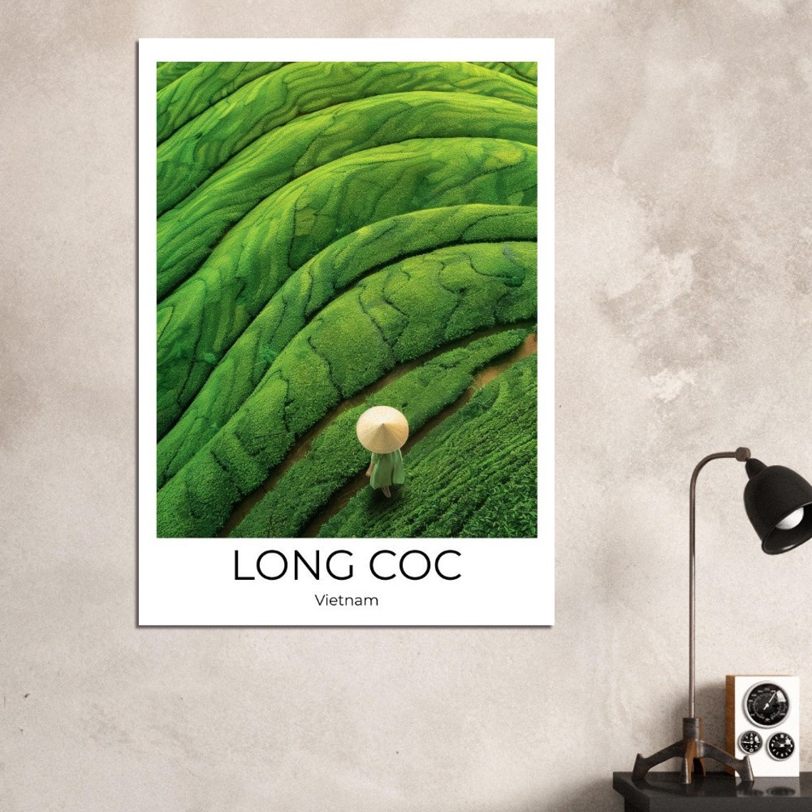 Long Coc Vietnam Terraced Tea Fields Conical Hat Landscape Poster - Image 4