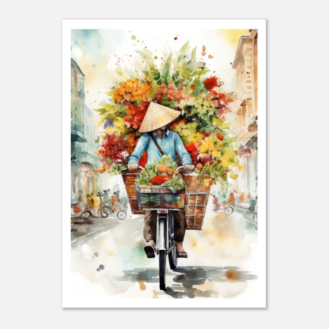 Hanoi Flower Bike Old Quarter Watercolor Travel Poster Of Hanoi Wall Art Hanoi Travel Vietnam Hanoi Wall Decoration - Image 5