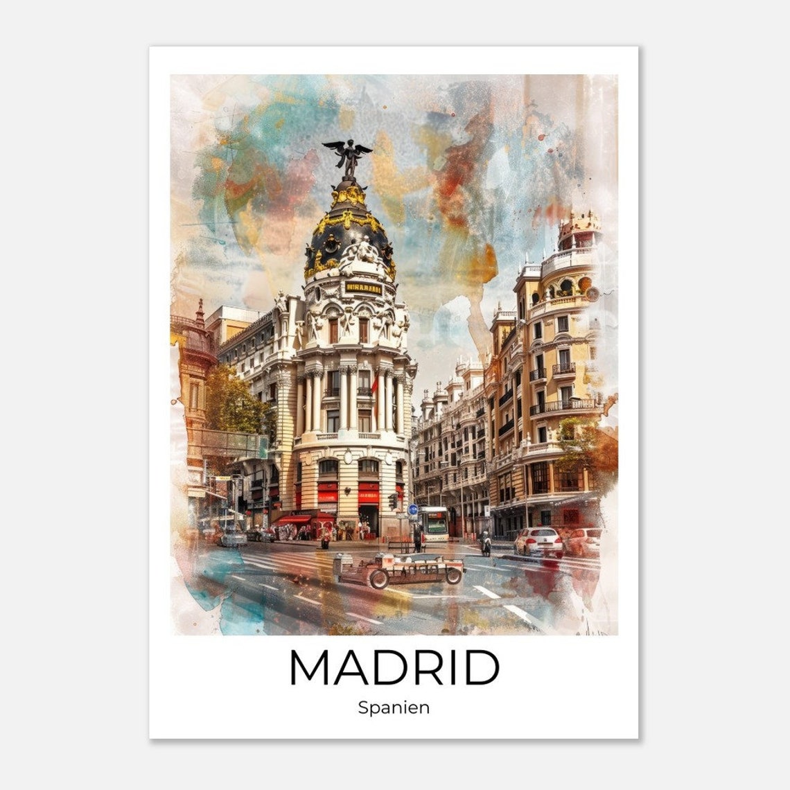 Madrid Metropolis Building on Gran Via Watercolor Spain Poster