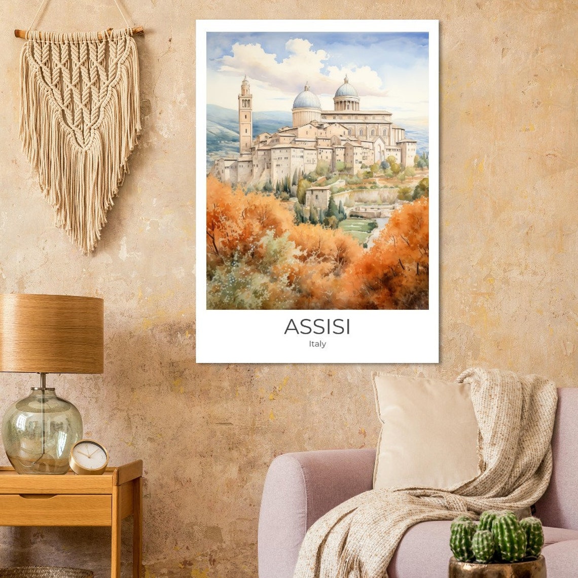 Assisi Italy Basilica Hillside Autumn Foliage Watercolor Poster - Image 3