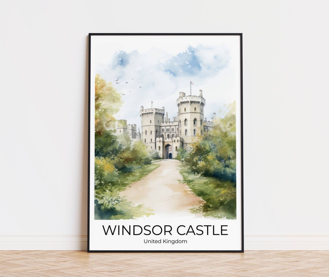Windsor Castle United Kingdom Watercolor Royal Residence Travel Poster