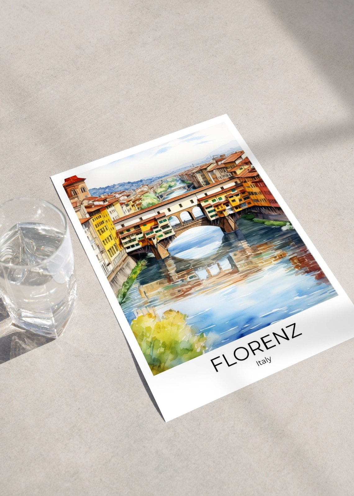 Florence Italy Ponte Vecchio Bridge Arno River Watercolor Poster - Image 3