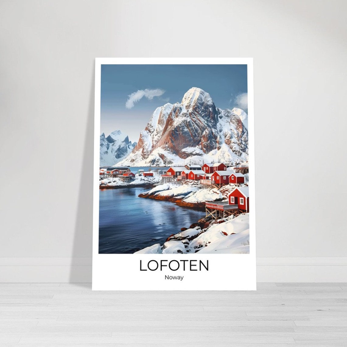 Lofoten Norway Snowy Fishing Village Red Cabins Winter Arctic Poster - Image 4