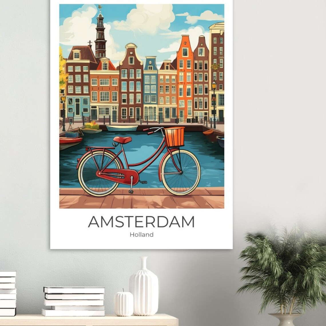Amsterdam Holland Red Bicycle on Canal With Gabled Houses Poster - Image 4