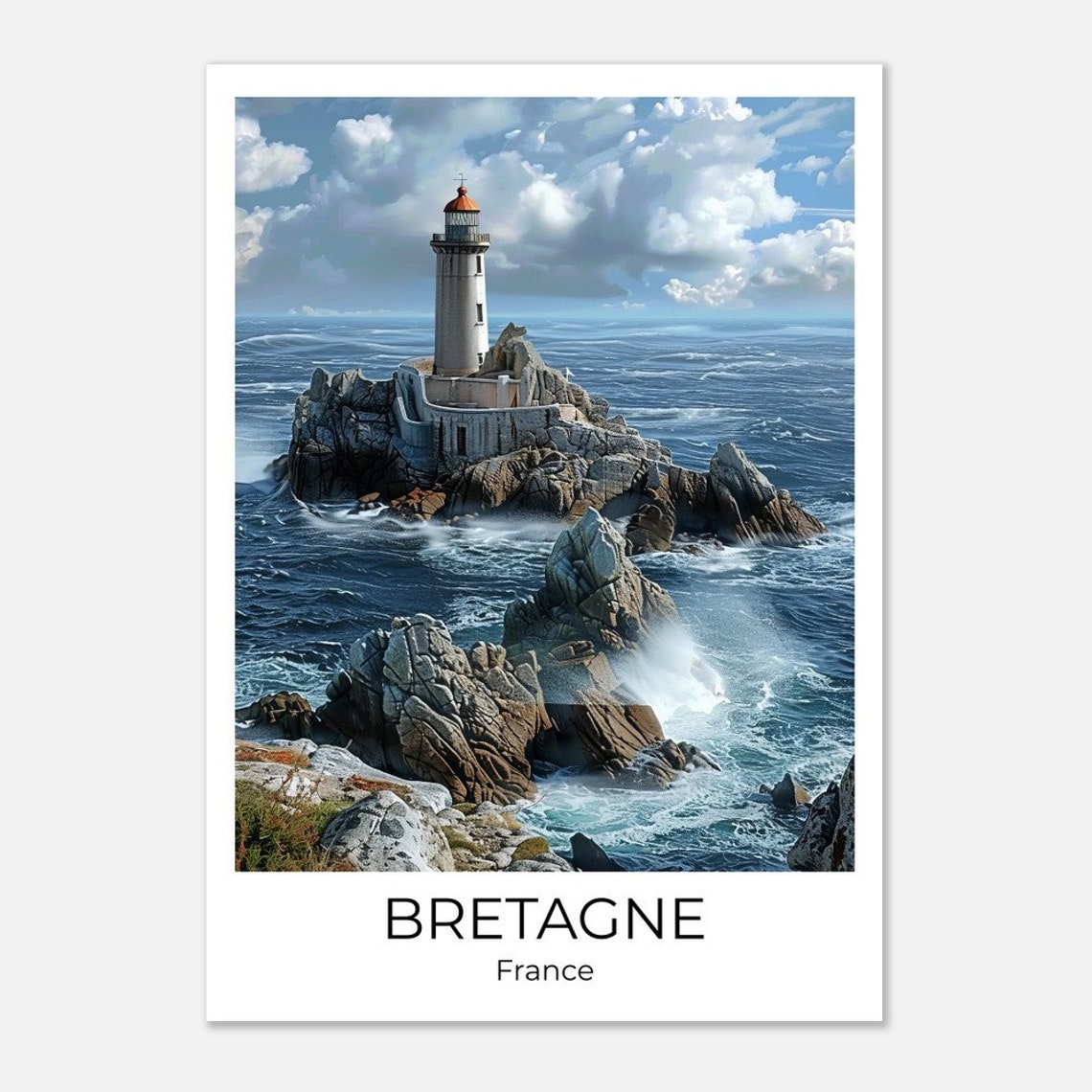 Bretagne France Lighthouse Rocky Island Atlantic Waves Seascape Poster - Image 3