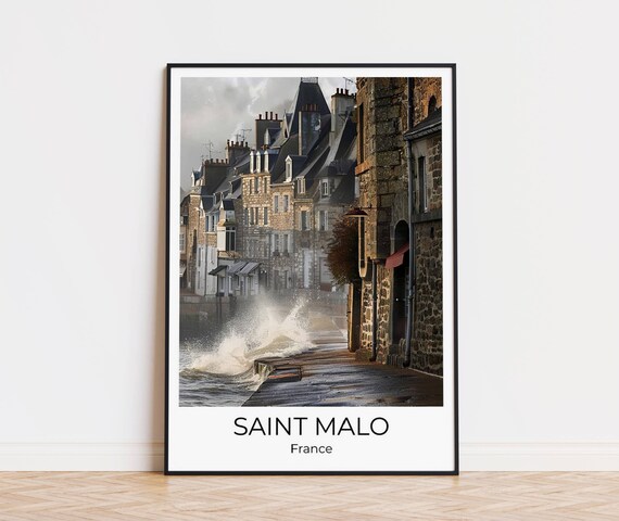 Saint Malo France Old Town Street Sea Spray Waves Photo Poster