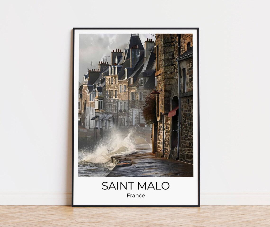 Saint Malo France Old Town Street Sea Spray Waves Photo Poster