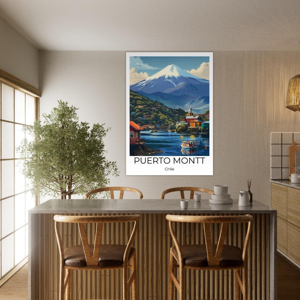 Puerto Montt Chile Snowy Volcano Harbor Vintage Travel Poster - Image 4