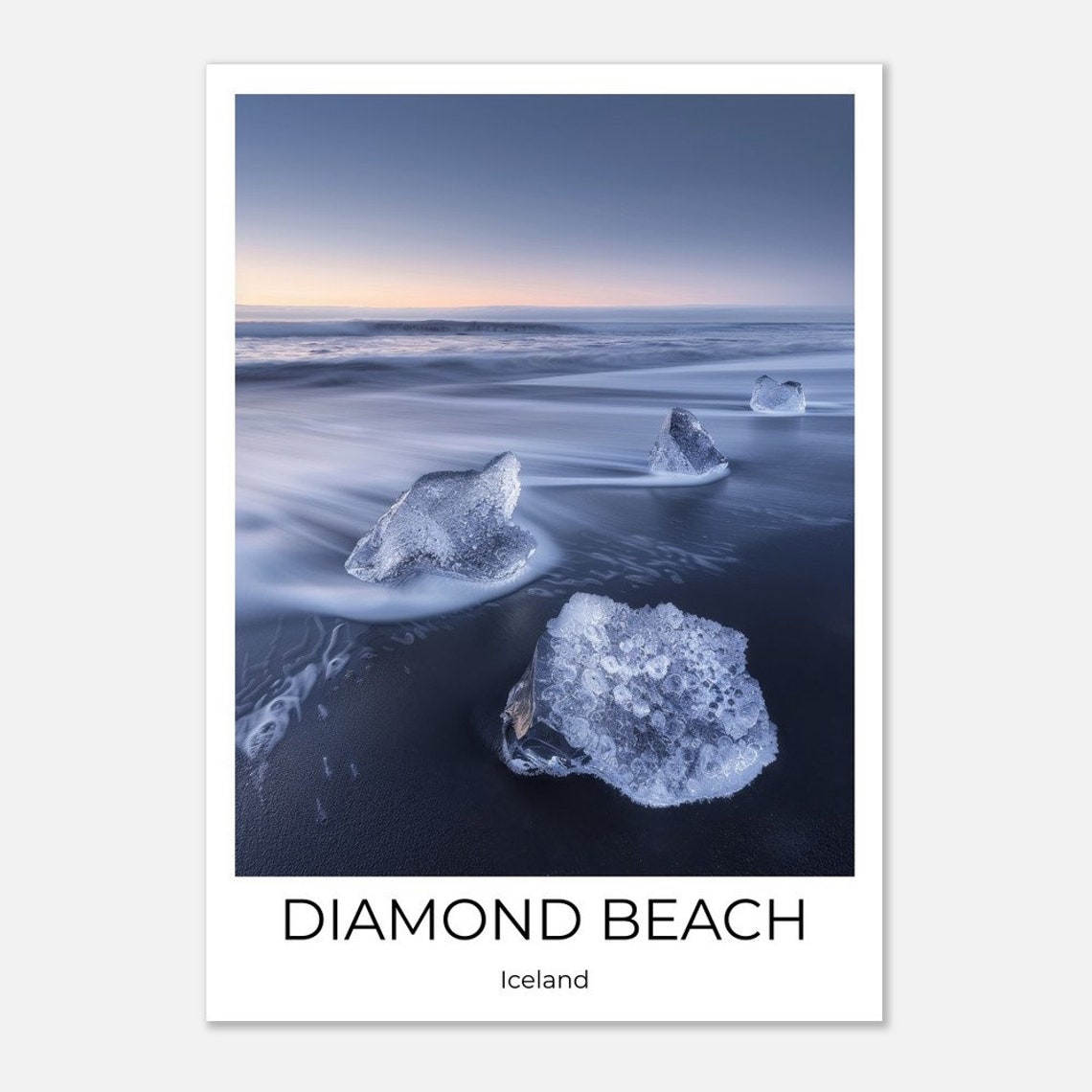 Diamond Beach Iceland Icebergs Black Sand Beach Photography Poster - Image 2