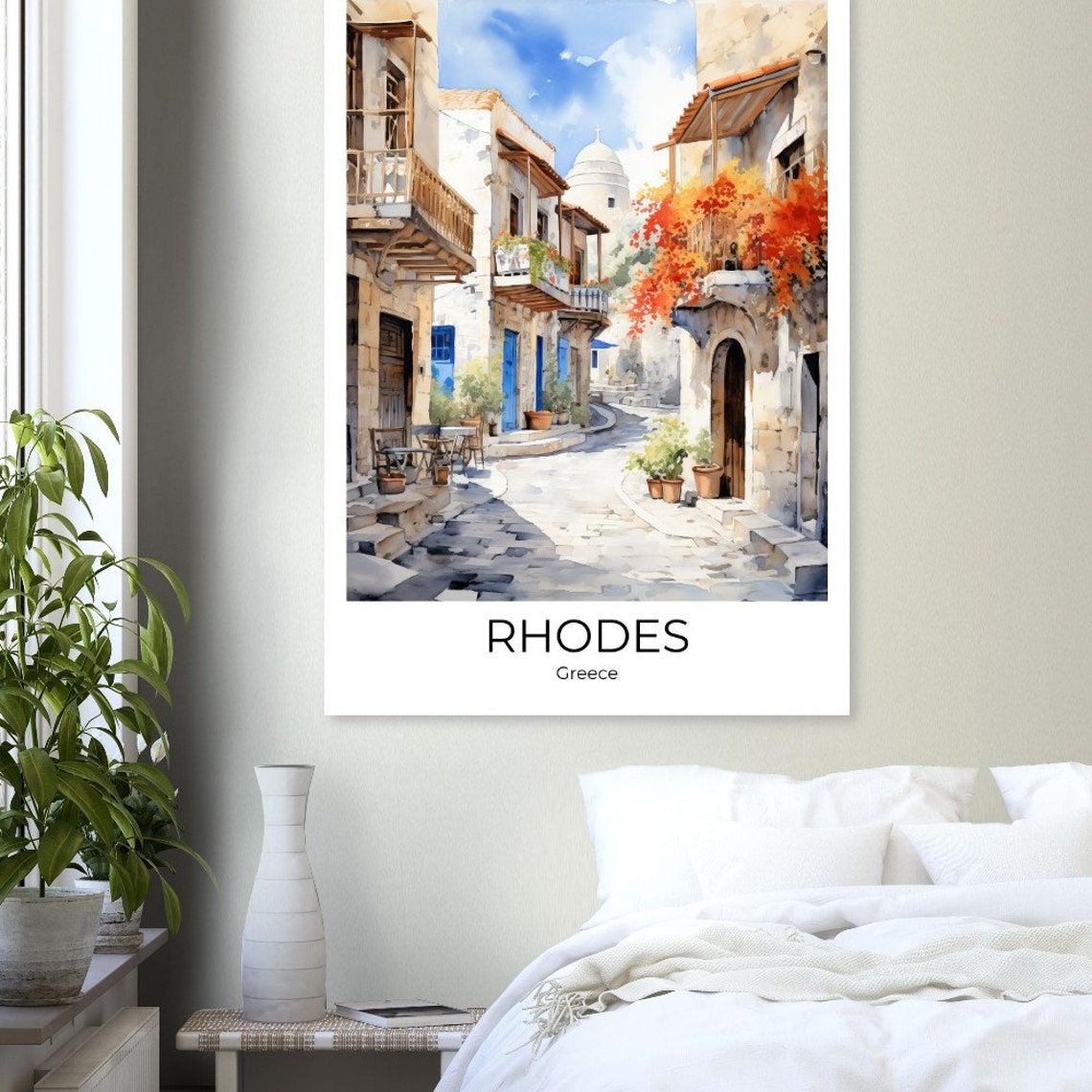Old Town Rhodes Travel Poster Watercolor Travel Print Wall Art Fineart Print Rhodes Wallart Rhodes Gift - Image 4