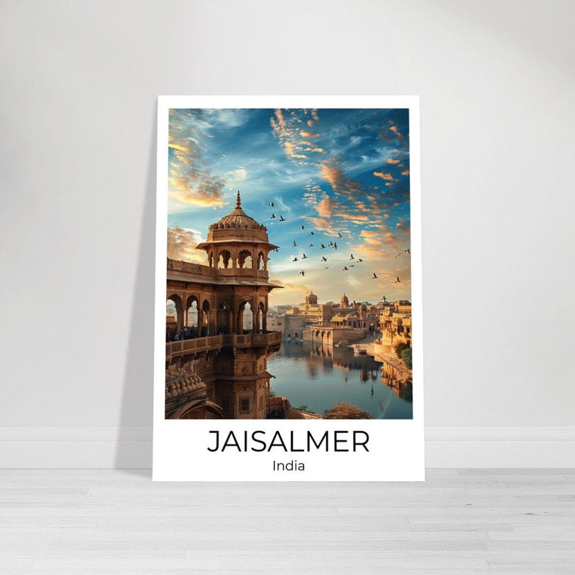 Jaisalmer Golden Palace at Sunset with Birds India Travel Poster - Image 3