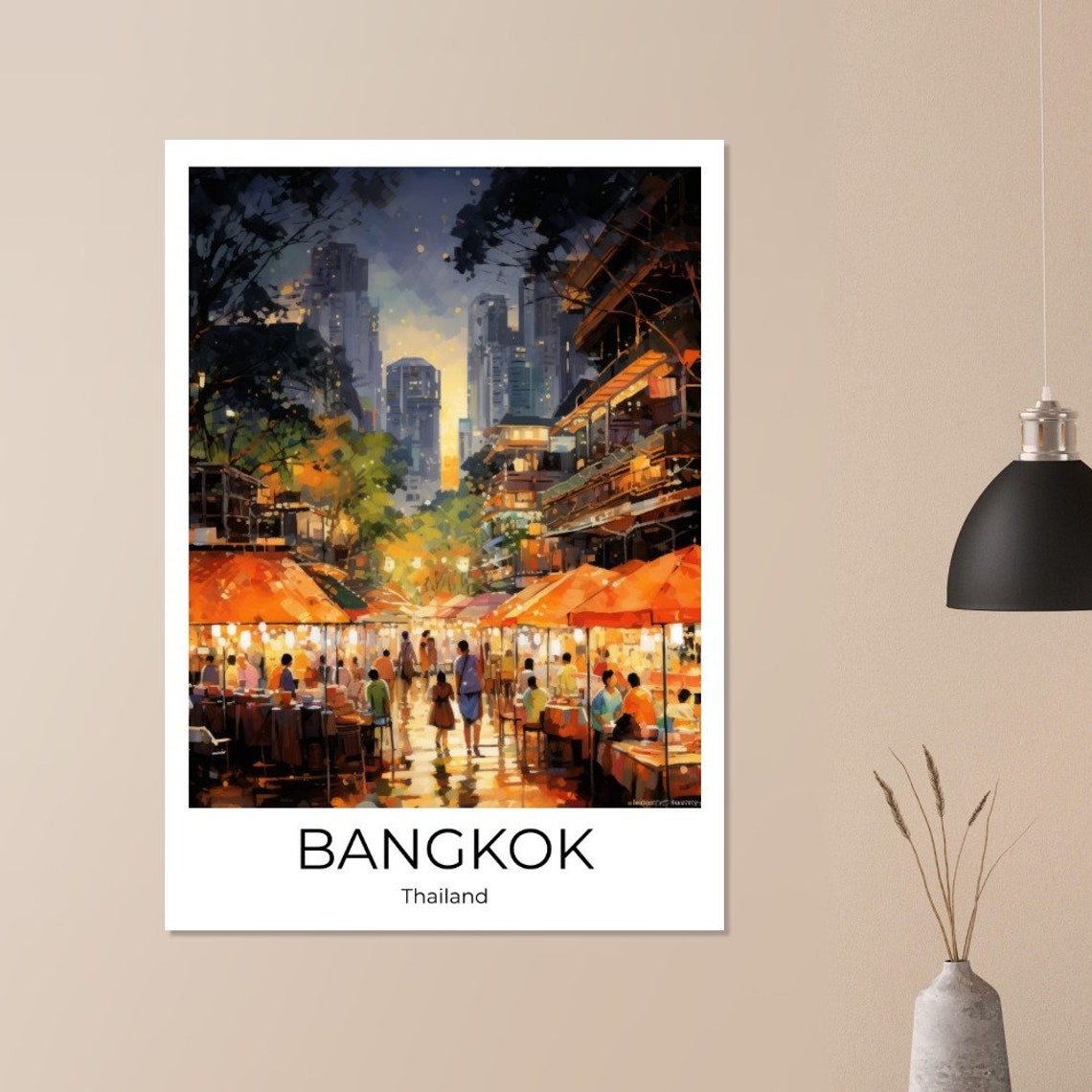 Bangkok Nightmarket Watercolor Travel Poster Of Bangkok Wall Art Bangkok Travel Thailand Bangkok Wall Decoration - Image 4
