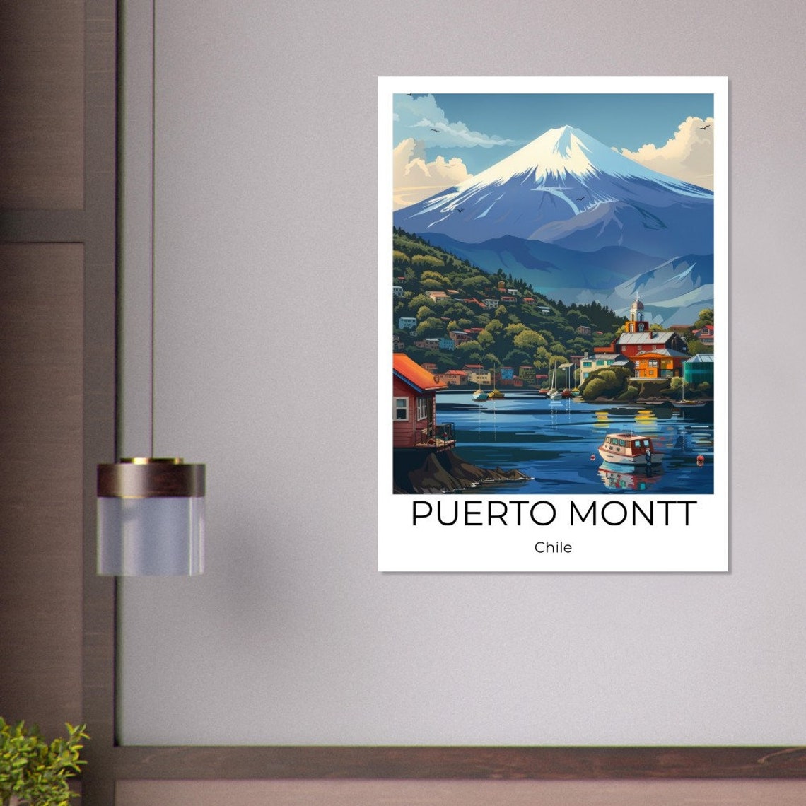Puerto Montt Chile Snowy Volcano Harbor Vintage Travel Poster - Image 2
