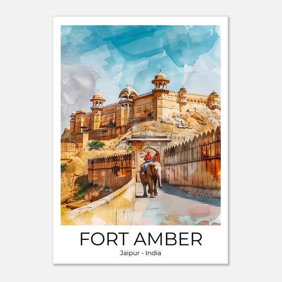 Jaipur India Fort Amber Travel Poster Jaipur Watercolor Travel Print Rajasthan Poster Wall Art India Jaipur Print