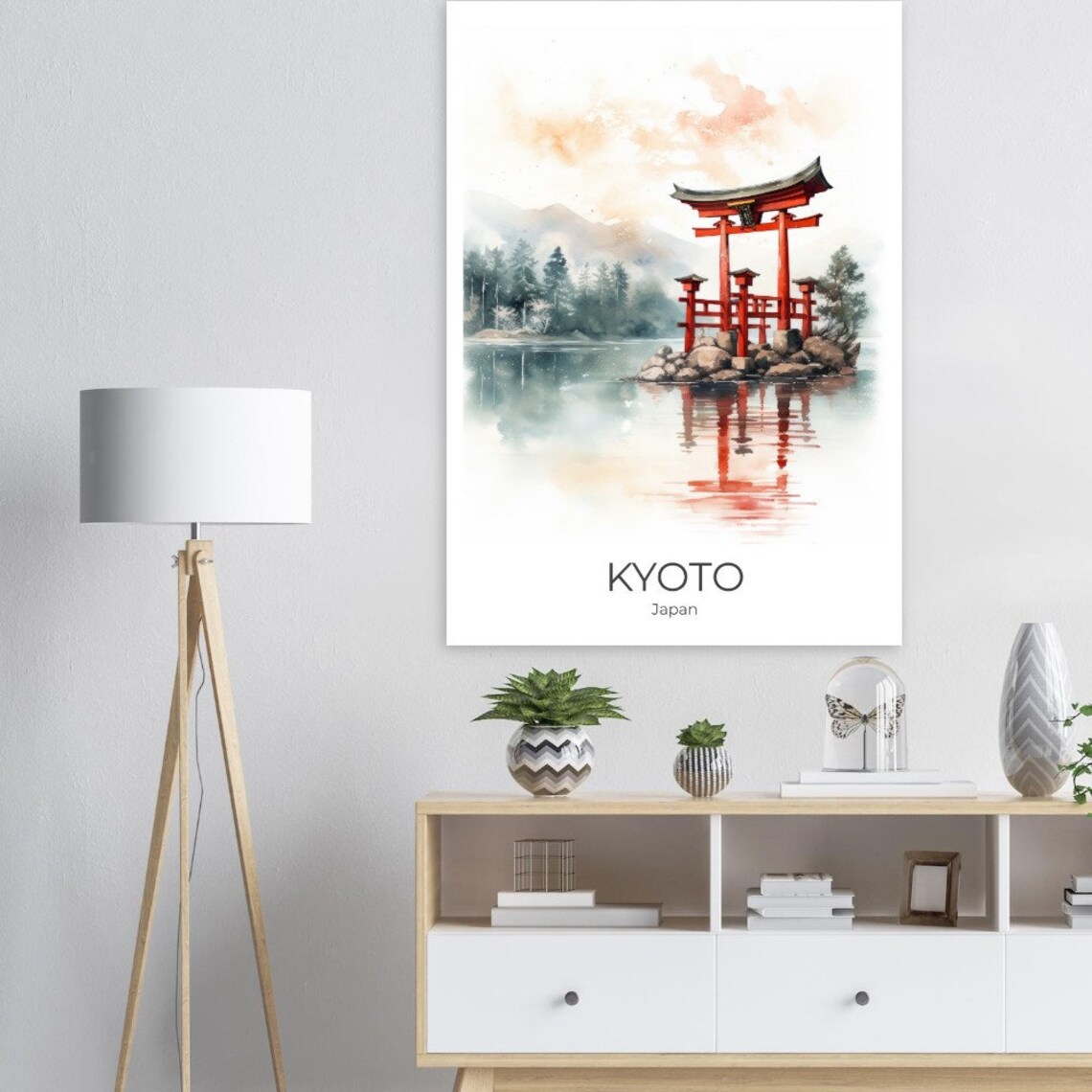 Kyoto Red Torii Gate on Water Misty Mountain Japan Travel Poster - Image 4