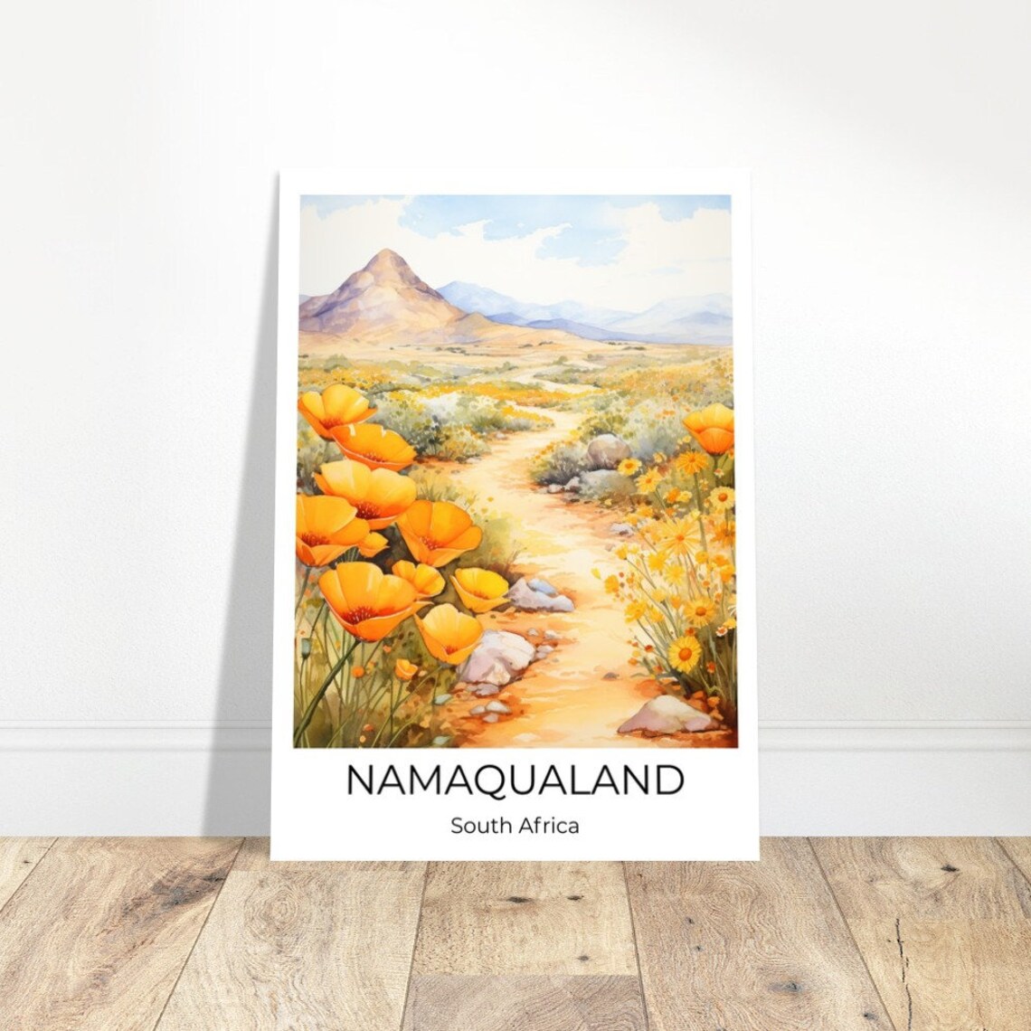 Namaqualand South Africa Watercolor Wildflower Trail Travel Poster