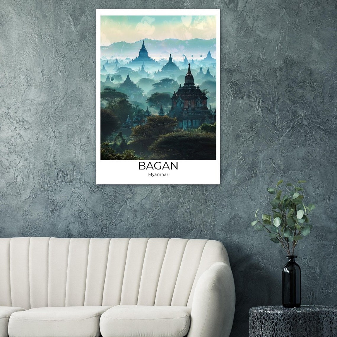 Bagan Myanmar Ancient Temple Plain Misty Dawn Landscape Poster - Image 3
