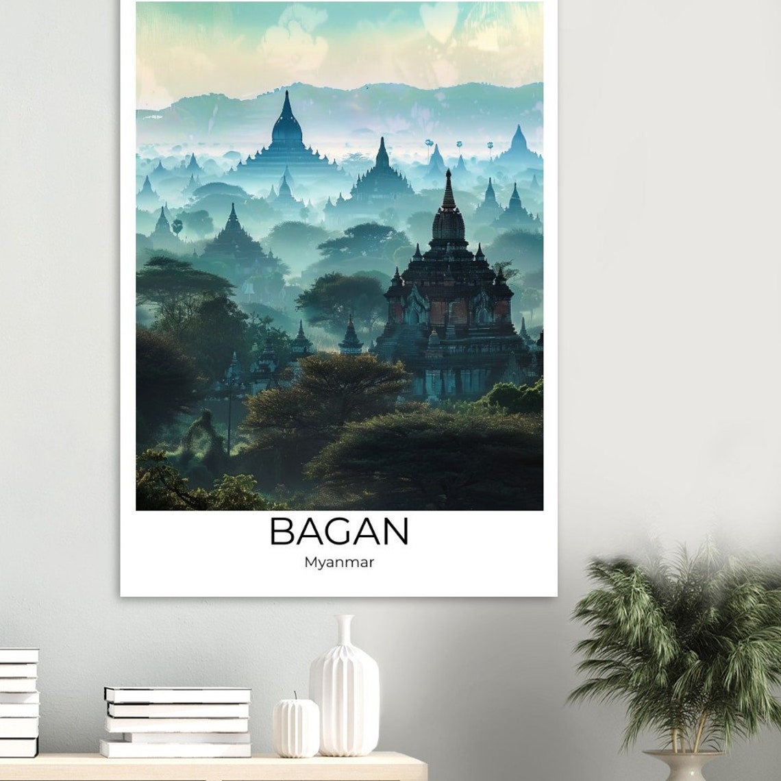 Bagan Myanmar Ancient Temple Plain Misty Dawn Landscape Poster - Image 2