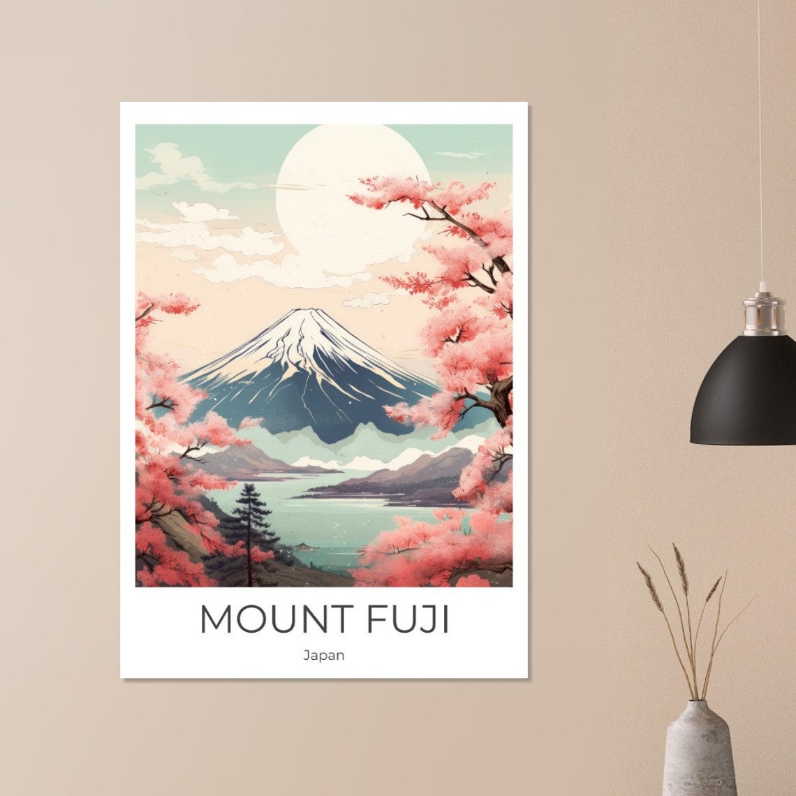 Mount Fuji Japan Snow Capped Peak Cherry Blossom Sun Travel Poster - Image 2