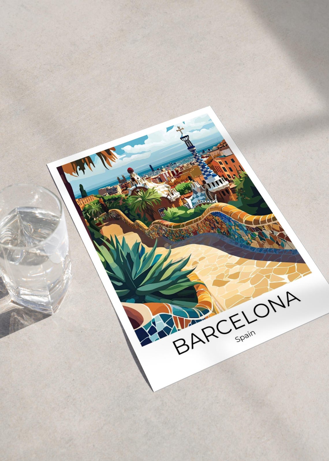 Barcelona Park Guell Gaudi Mosaic Terrace Colorful Travel Poster - Image 2