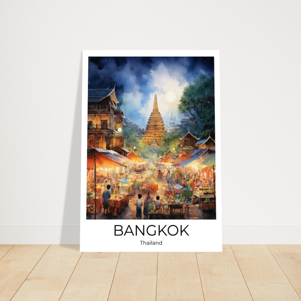 Bangkok Nightmarket Watercolor Travel Poster Of Bangkok Wall Art Bangkok Travel Thailand Bangkok Wall Decoration