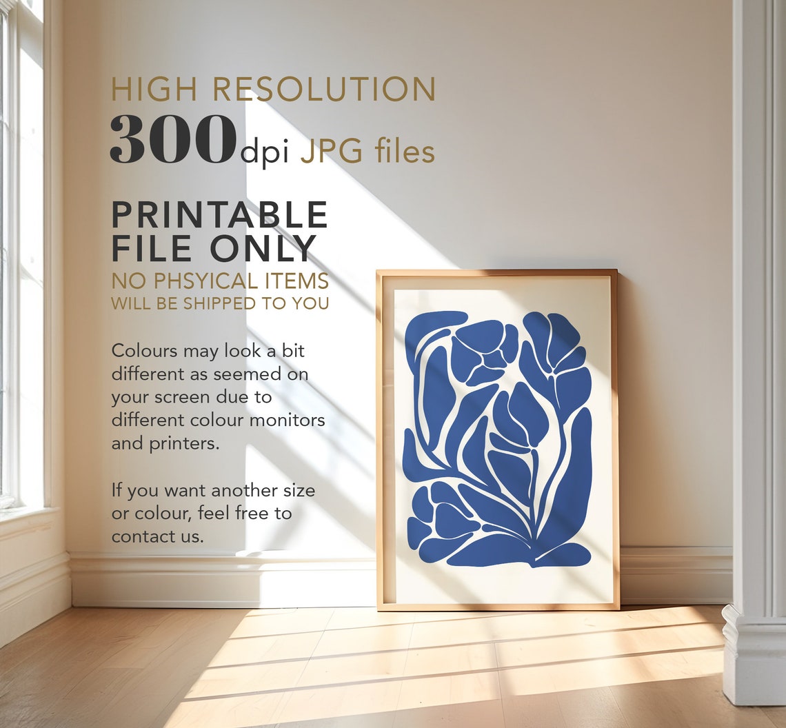 Navy Blue Abstract Botanical Organic Shapes Matisse Style Poster - Image 4