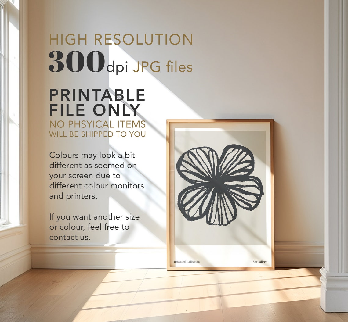 Black Abstract Flower Linocut Botanical Collection Modern Art Poster - Image 4