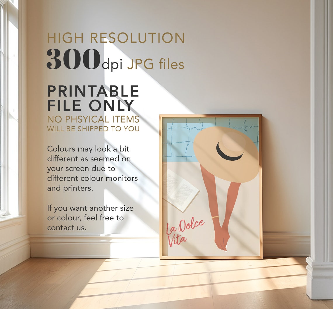 La Dolce Vita Poolside Sunhat Woman Summer Vacation Art Poster - Image 3