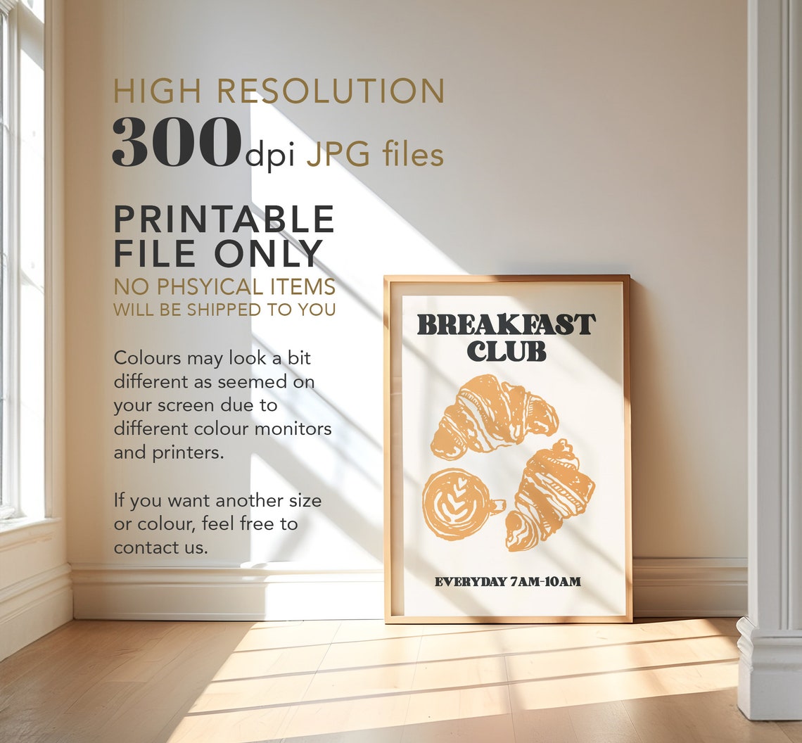 Breakfast Club Orange Croissant Coffee Art Everyday Kitchen Poster - Image 4