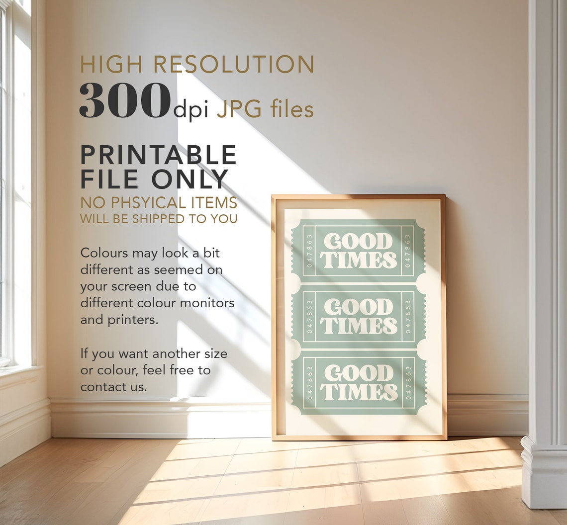 Good Times Green Ticket Stub Trio Retro Typography Trendy Wall Poster - Image 3