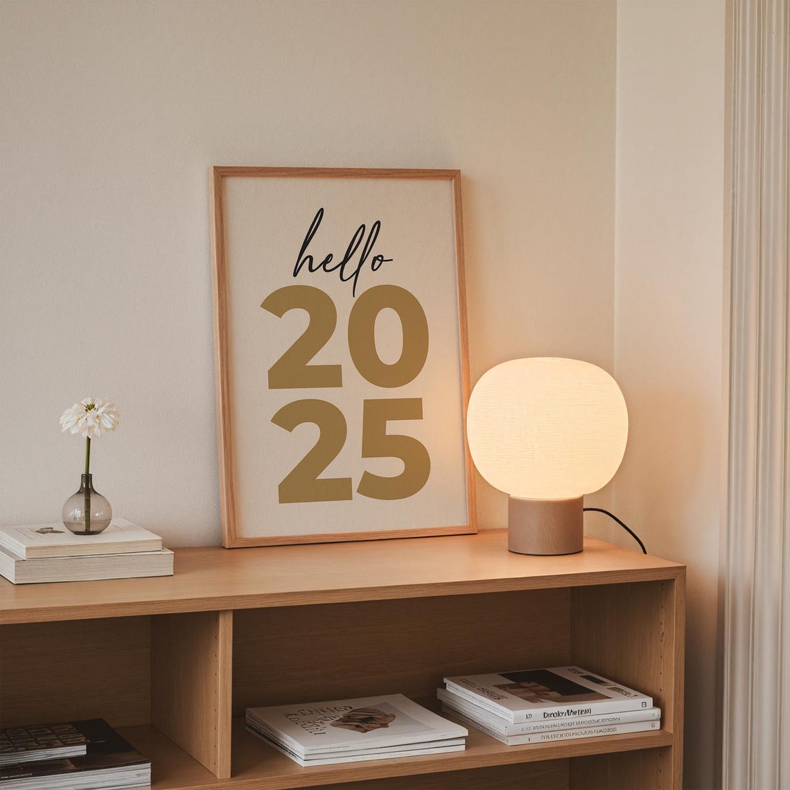 Hello 2025 Gold Script Typography Minimalist New Year Eve Wall Poster - Image 2