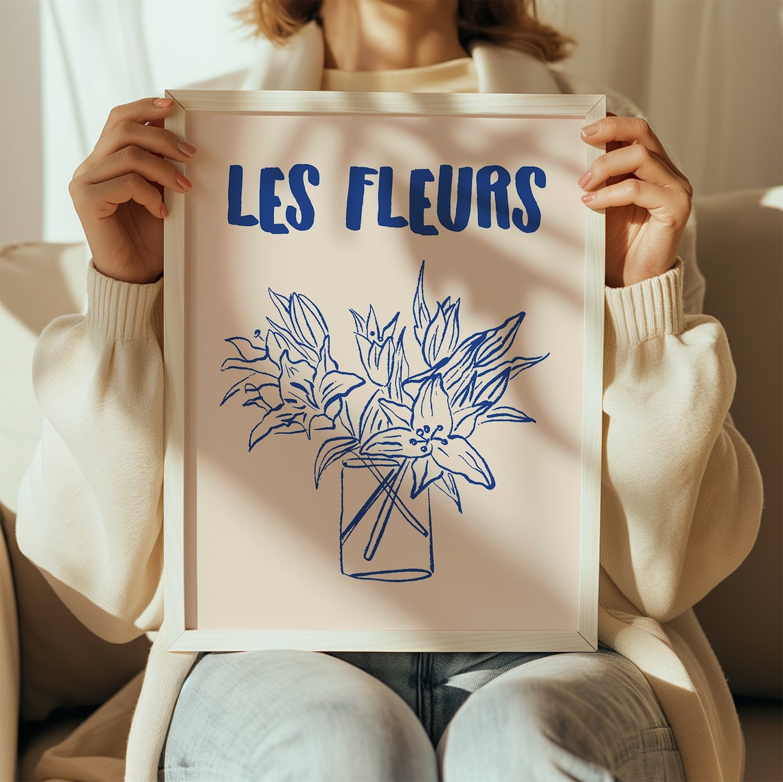 Les Fleurs Blue Lily Bouquet Vase Line Art French Floral Decor Poster - Image 3