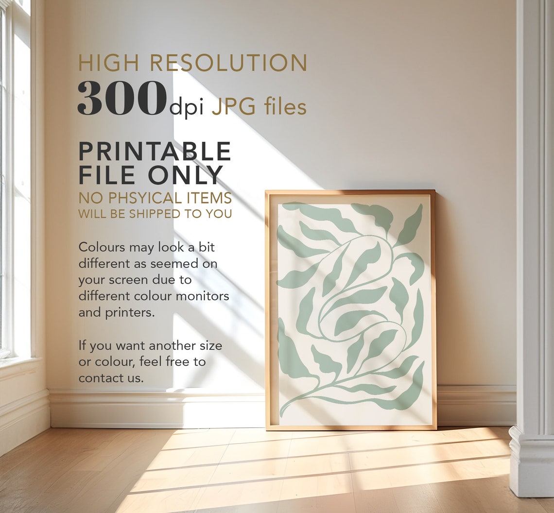 Sage Green Botanical Leaf Abstract Minimalist Scandi Wall Art - Image 4