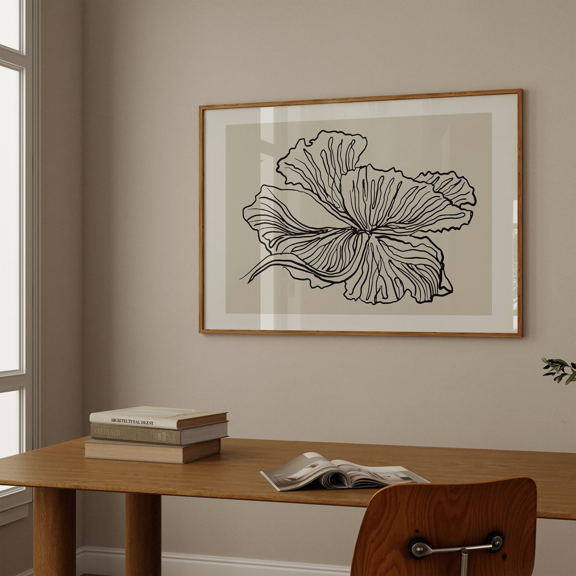 Black Line Art Flower Minimal Botanical Cream Modern Ink Draw Poster - Image 3