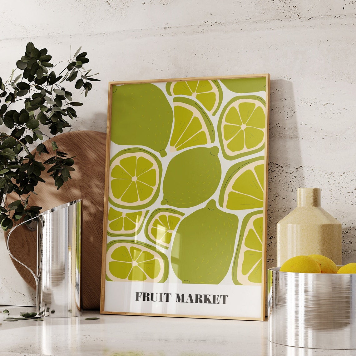 Fruit Market Limes Green Citrus Kitchen Retro Botanical Poster