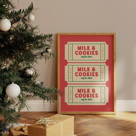 Milk and Cookies Only For Santa Vintage Christmas Ticket Holiday Poster