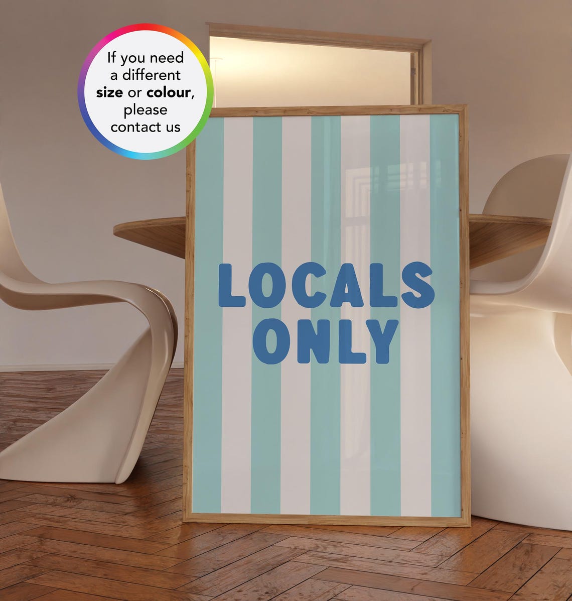 Locals Only Blue Striped Coastal Beach Typography Trendy Wall Poster - Image 2