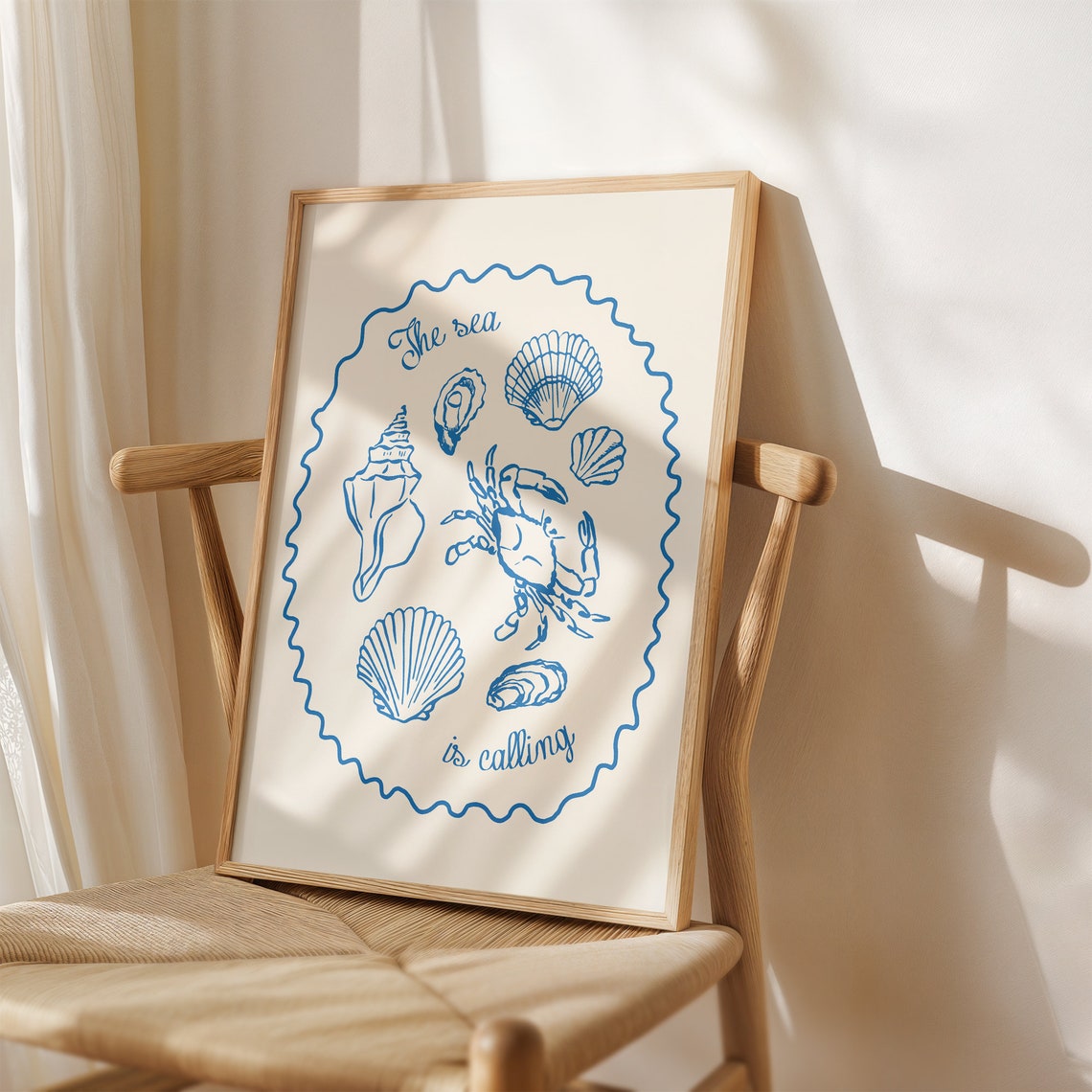 The Sea Is Calling Blue Shells Crab Scallop Coastal Kitchen Art Poster - Image 2