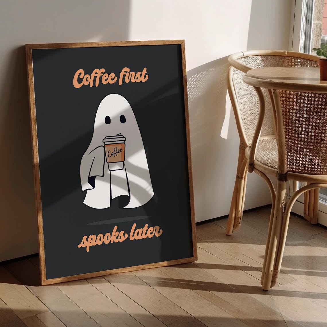 Cute Ghost Print Halloween Wall Art Halloween Decor Coffee Poster Funny Quote Print Kitchen Prints Coffee Bar Wall Decor Art - Image 2