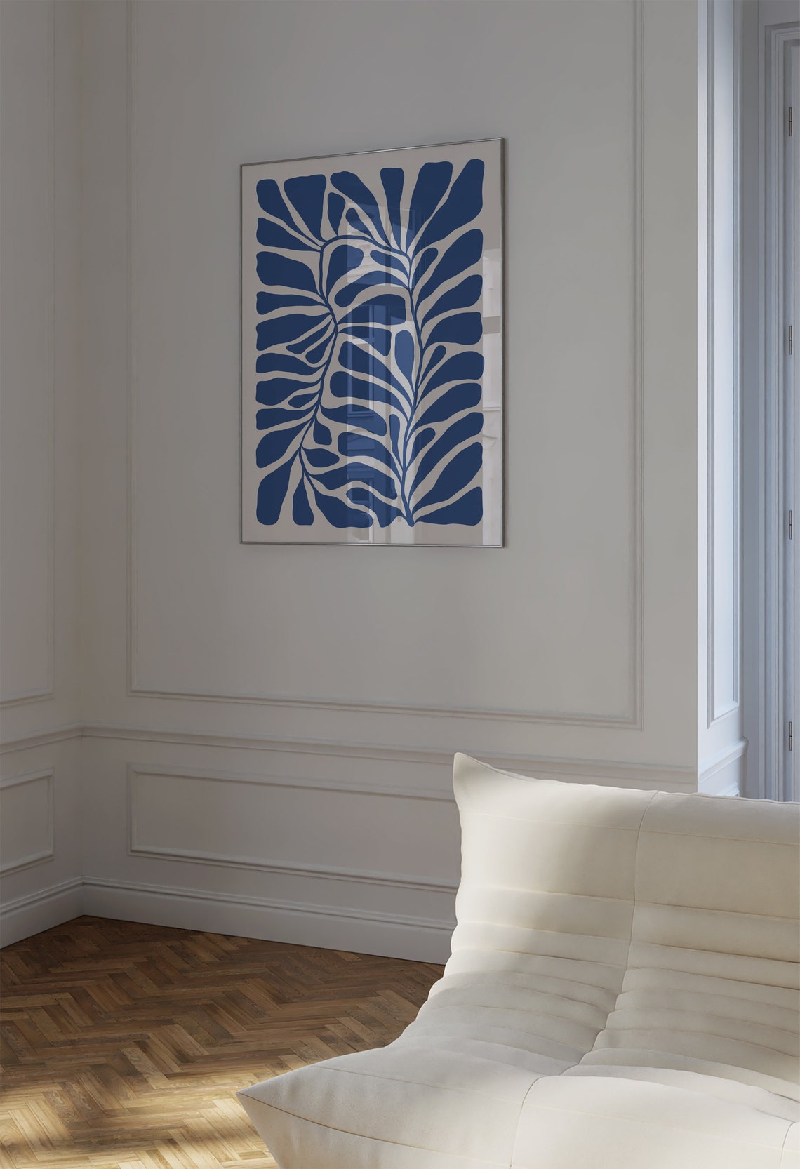 Navy Blue Leaf Cutout Pattern Matisse Style Botanical Poster - Image 3