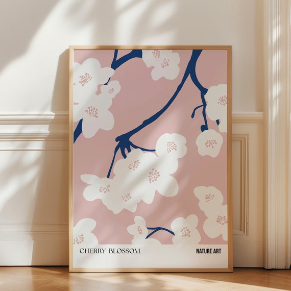 Cherry Blossom Wall Print Abstract Floral In Pink Japanese Botanical Wall Art Minimalist Room Decor Nursery Room Decor Art